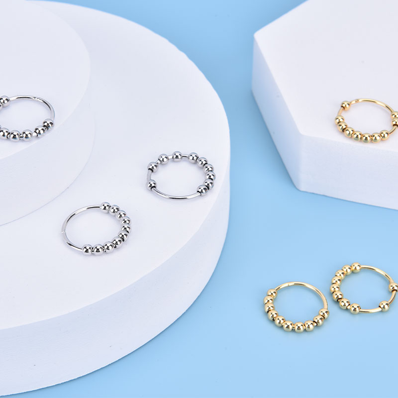 Finger Ring Women Sterling Silver Anti Anxiety Fidget Spinner Band Beads Ball Rotate Popular Design Jewelry Birthday Gift
