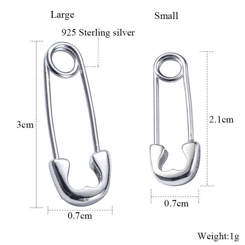 European Punk Hip Hop Safety Pin Stud Earrings Genuine 925 Sterling Silver Earring for Women and Men Party Jewelry Gift