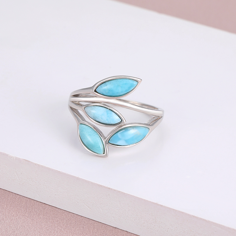 Olive Branch Give the Mother Gift 925 Sterling Silver Natural Gemstones Larimar Ring for Women Simple Female Jewelry Dating
