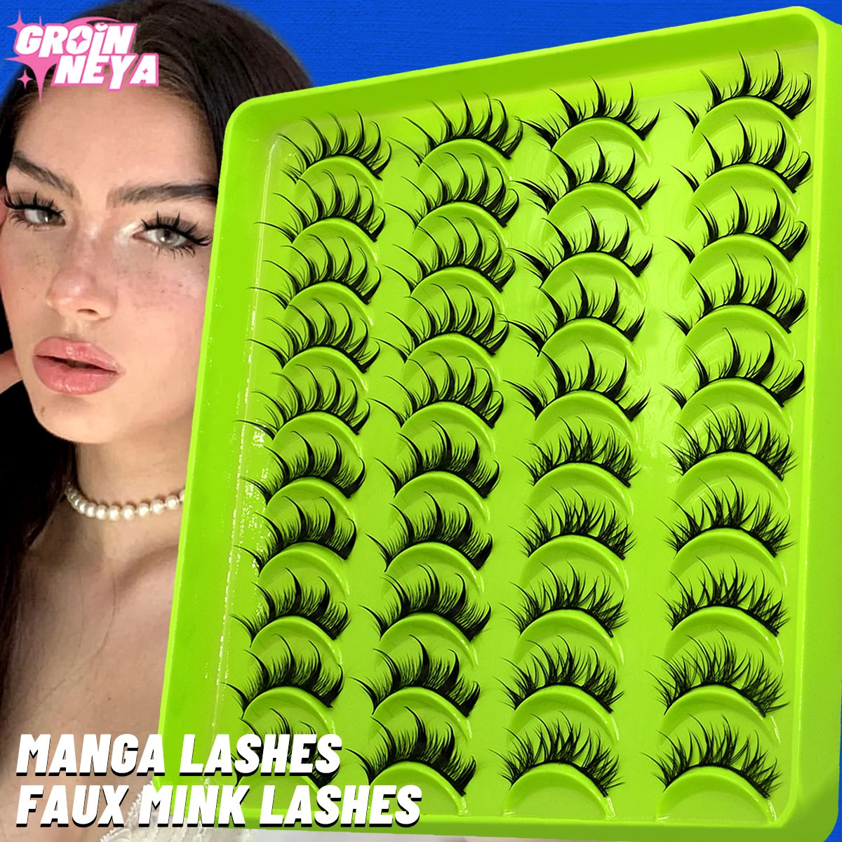 GROINNEYA Manga Lashes 5/7/9/20 Pairs 3D Mink Lashes Natural Eyelashes Soft Cross Wispy False Eyelashes Eyelash Extension 240624