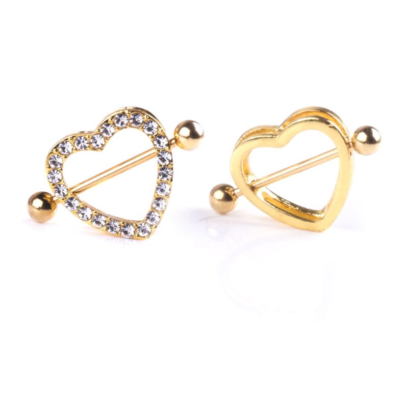 Heart Shape Nipple Rings for Women Men Girls Double Layers Body Piercing Barbell Shiny Women Breast Jewelry Decoration
