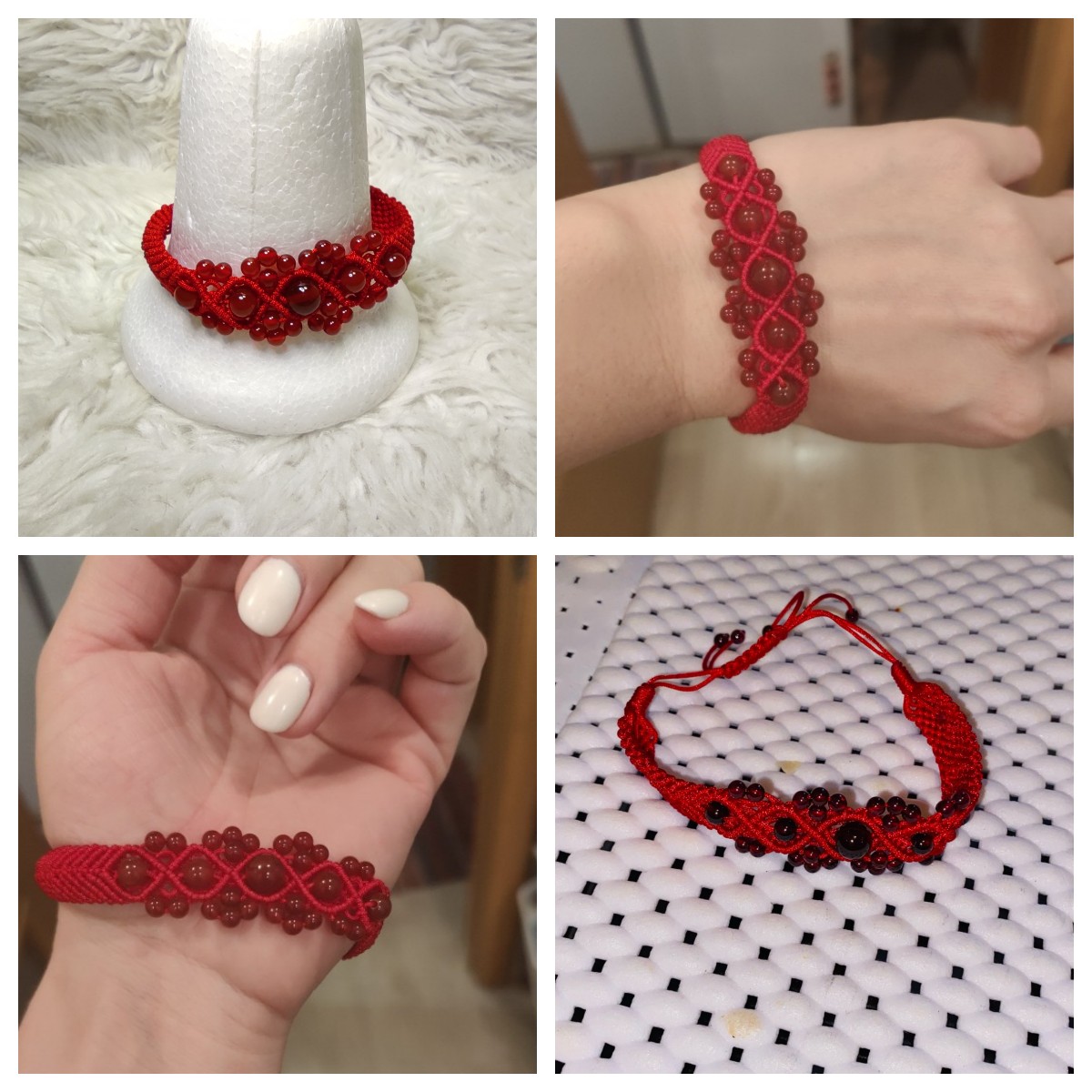 High Quality Matte Red Nature Beads Macrame Bracelet Handmade Braiding Adjustable Bracelet Gems Stone Beads Bracelet Bangle
