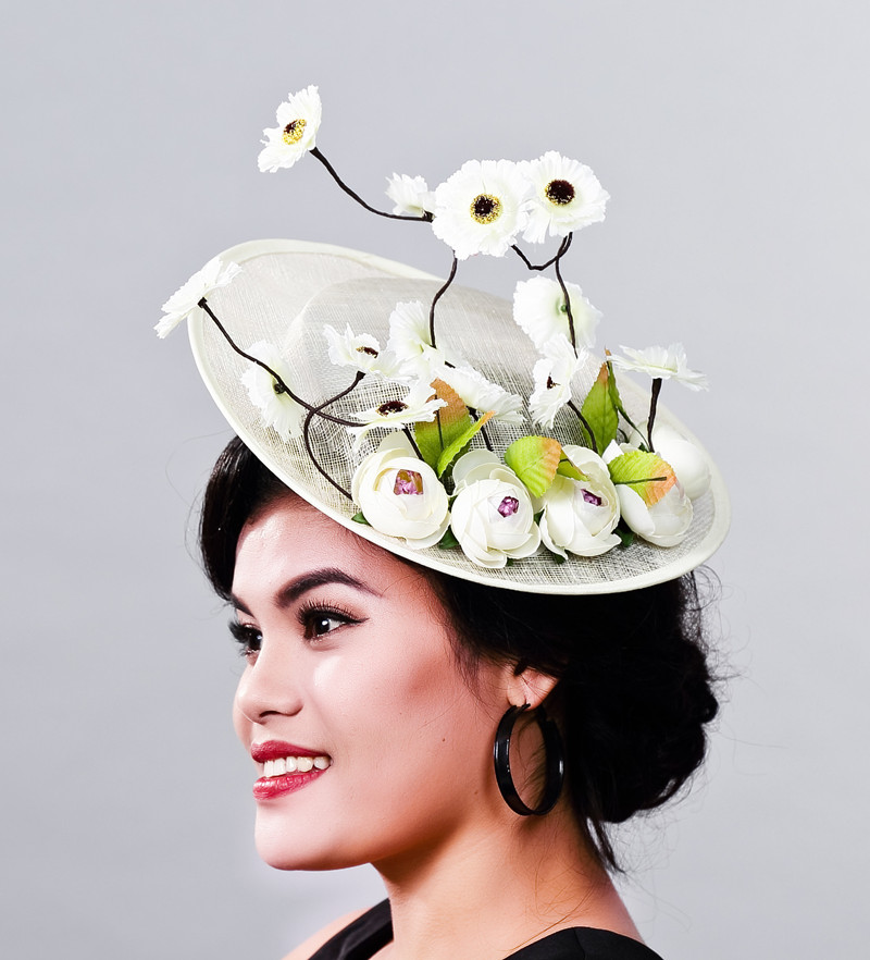 Newest Women Fancy Feather Fascinator Hats Black Silk Flower Bridal Headwear Wedding Hat and Fascinators Hair AccessoriesMD16010