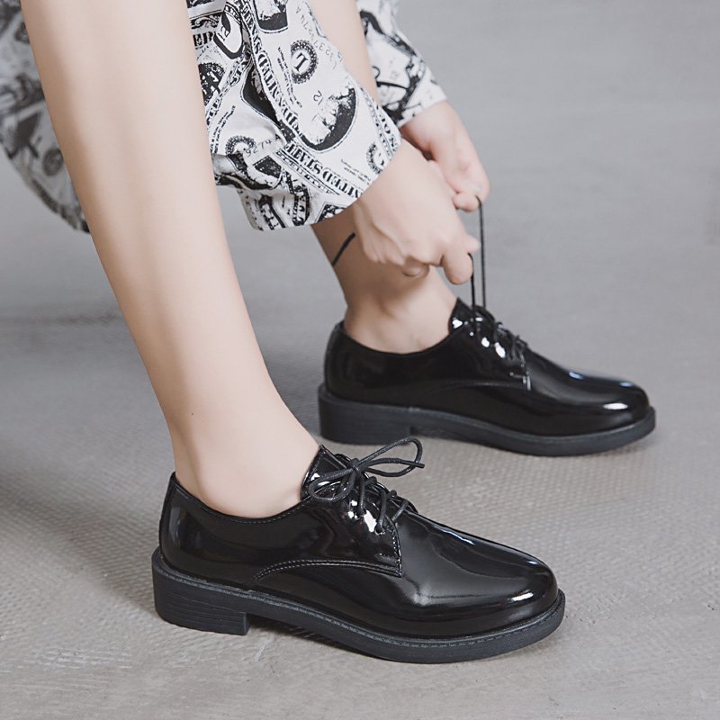 Ballet Derby Shoes Women Autumn Spring Shapes Brogue Leather Full Black Office Outsole Mole Female Ladies Oxford Flats Plus Size