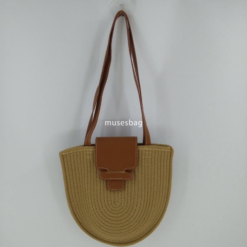 High quality women's designer French grass woven bag, half round underarm single shoulder diagonal cross small bag versatile vacation long should