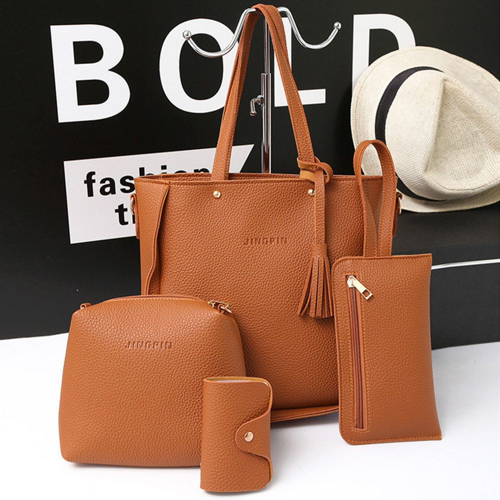 4Pcs/set Fashion Ladies Shoulder Bags Solid PU Leather Crossbody Women Bag Set Elegant Classic All Match Purse Bag 2023 Hot Sale