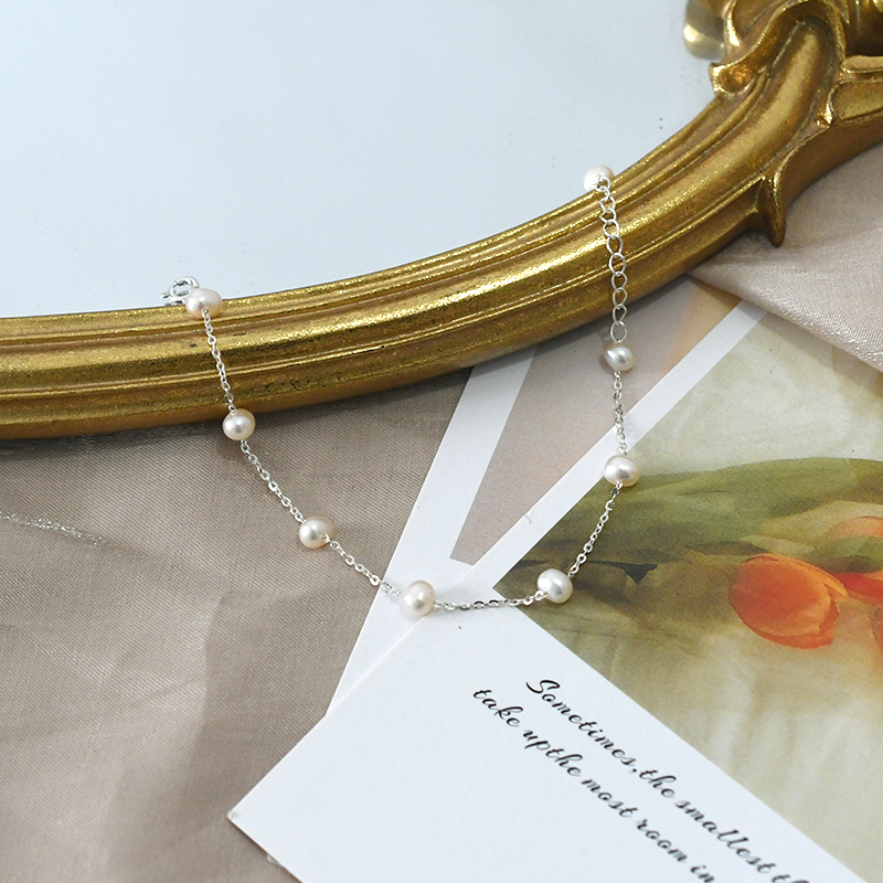 ASHIQI 4-5mm Mini Natural Freshwater Pearl Bracelet 925 Sterling Silver Chain Jewelry Gift for Women