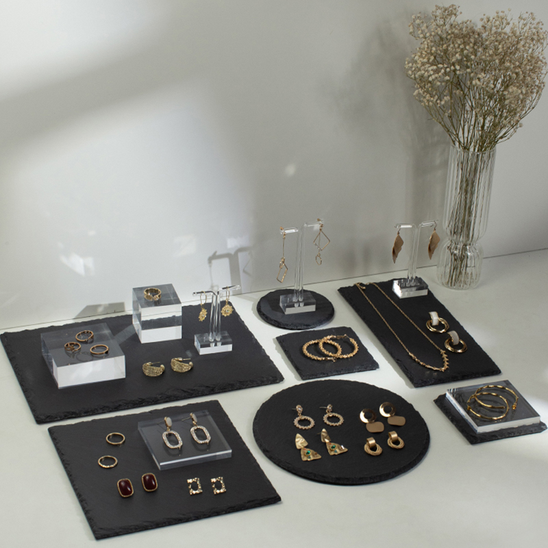 Jewelry Display Rack with Black Hole Stone, Earrings Rack, Ring and Necklace Shooting Props