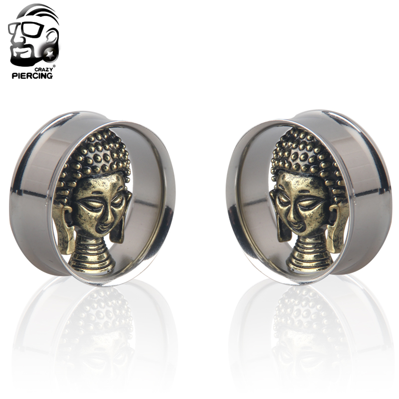Buddah Face 316L Steel Ear Guage Ear Plugs and Tunnels Earrings Ear Expander Ear Gauges Plugs Piercing Body Piercing Jewelry