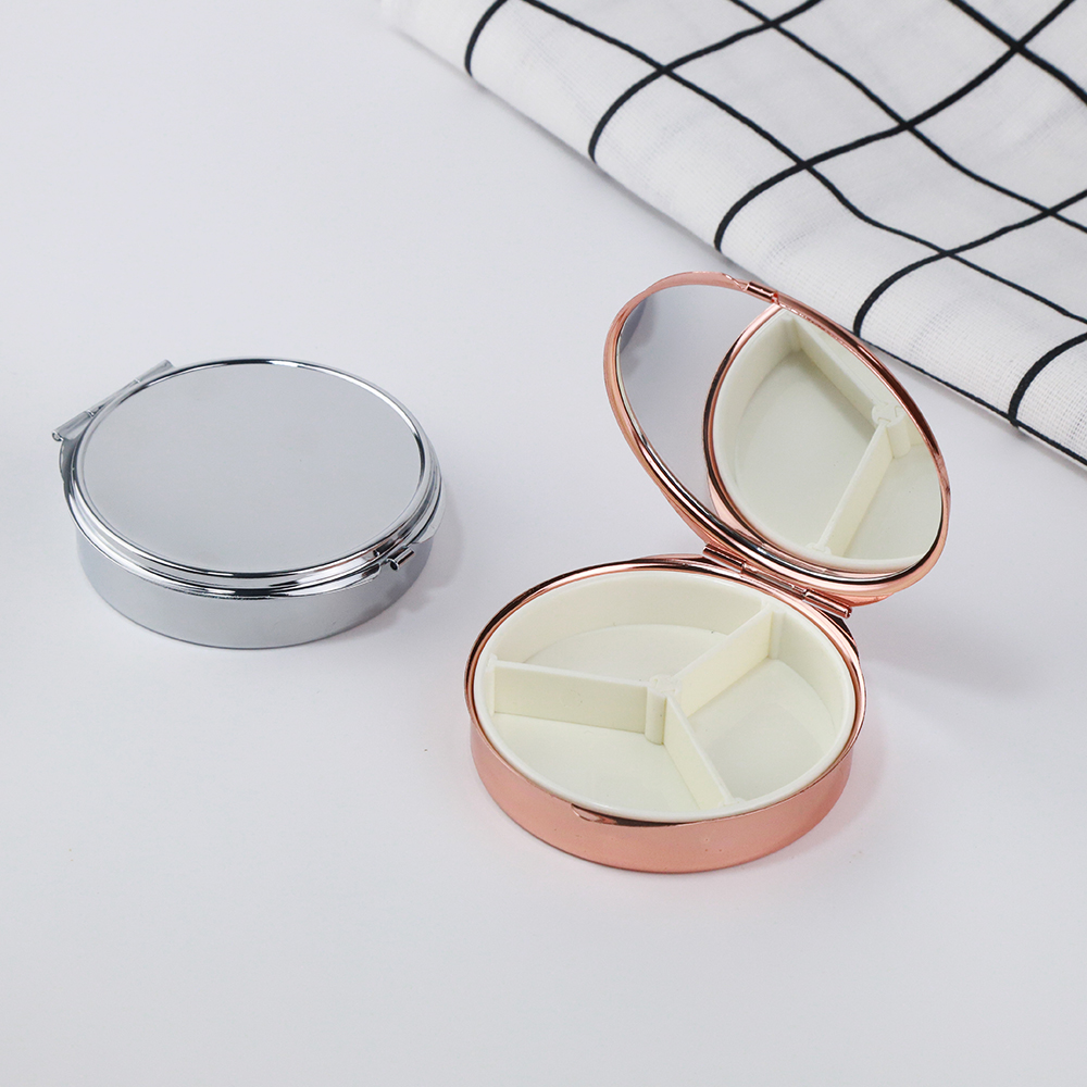 5/10pcs 68mm Round Pill Box with Mirror Blank Compartment Three Days Pill Box Container Drug Holder Medicine Tablet Pill Box