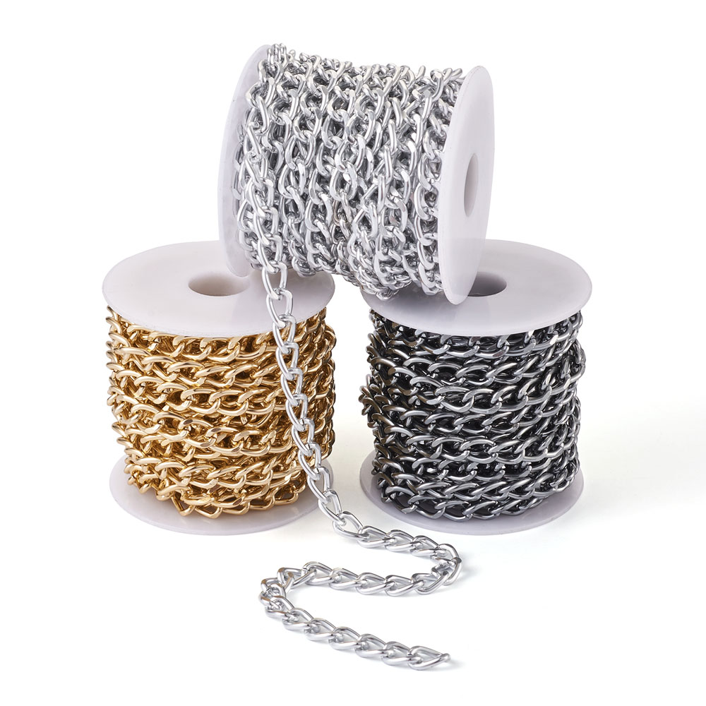 1 Roll 10x6.5x1.8mm Aluminium Unwelded Twisted Curb Chains with Spool ,5m/Roll F50