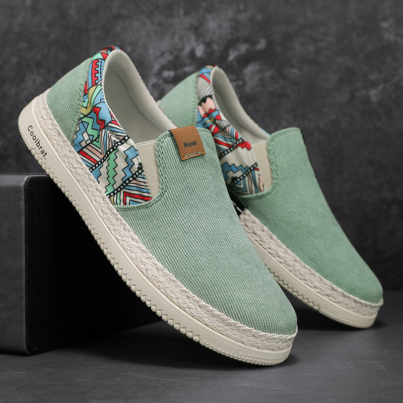 Mens Canvas Shoes Casual Style Shoes Ethnic Style Cloth men trainersTrend Flat Bottom Driving Lofter Shoes Green Free shipping
