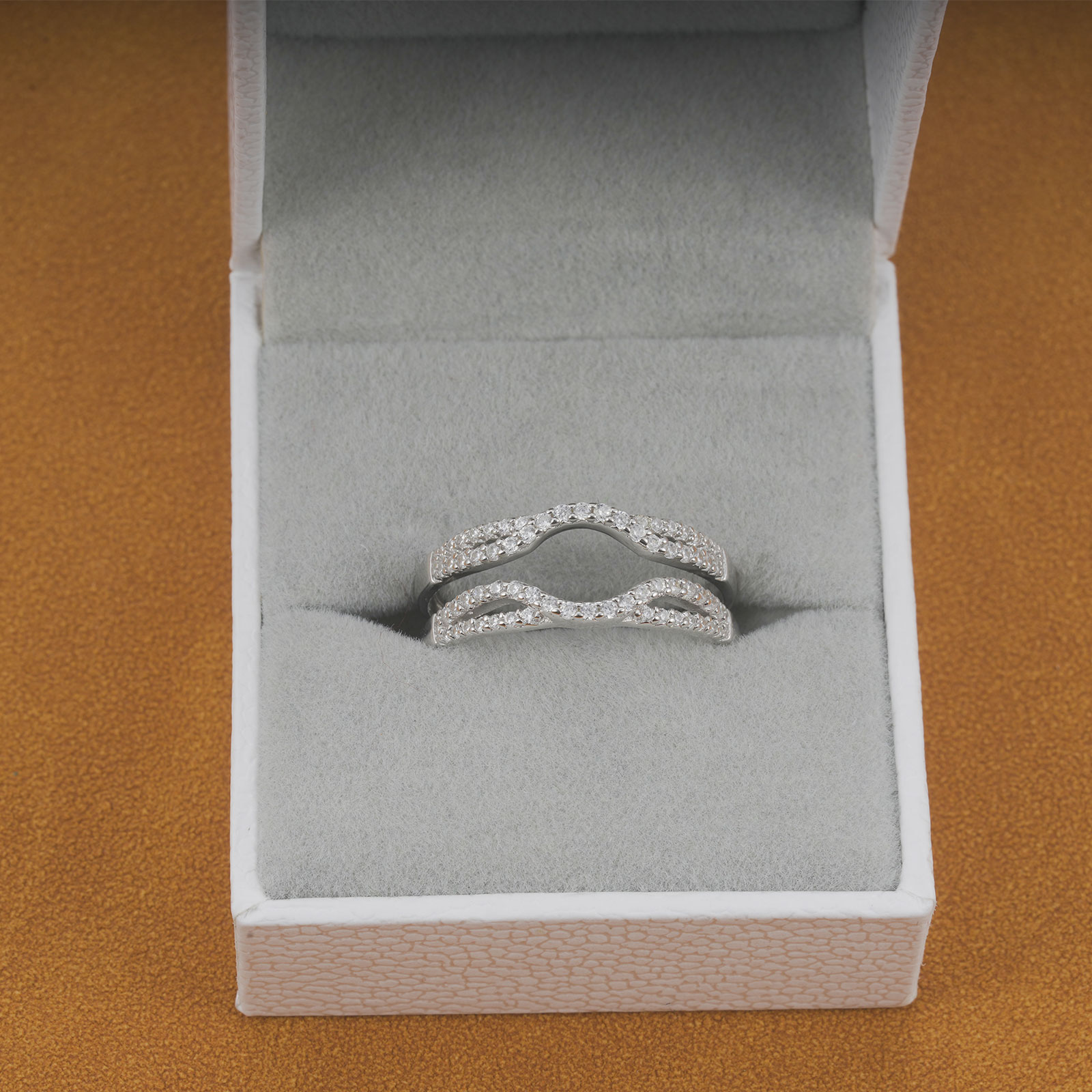 Newshe Solid 925 Sterling Silver Hollow Wedding Rings Enhancer For Women Round White AAAAA CZ Infinity Wrap Guard Band Jewelry