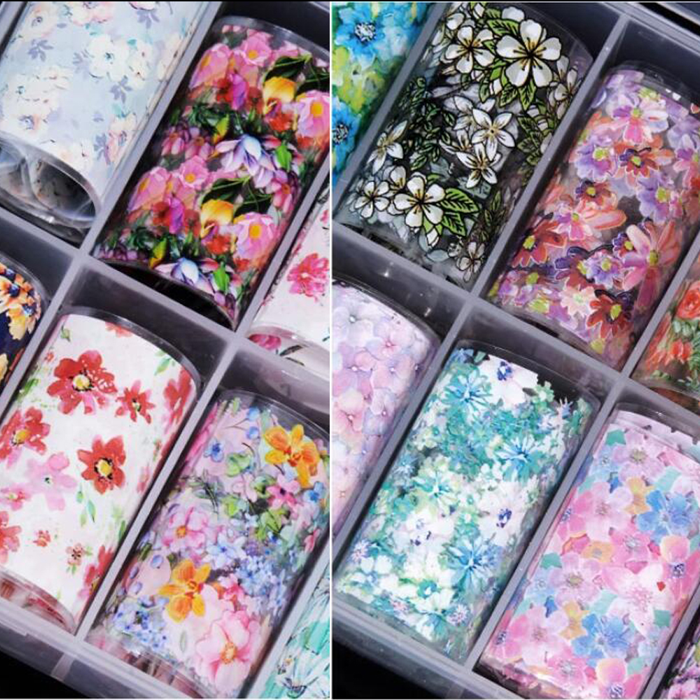 100 Styles Patterns Flowers Animal Nail Foils 10ROLLS(4*100cm/Roll) Transfer Paper Sliders nails Art Starry Sky Papers Decals-NZ