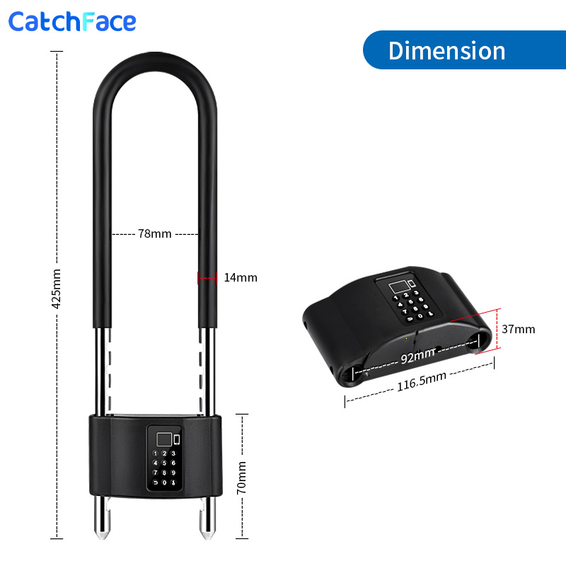 Waterproof Bluetooth APP Control Bicycle U Shape Lock Smart Bike Lock with TUYA APP Passcode Fingerprint Safe Digital Electronic