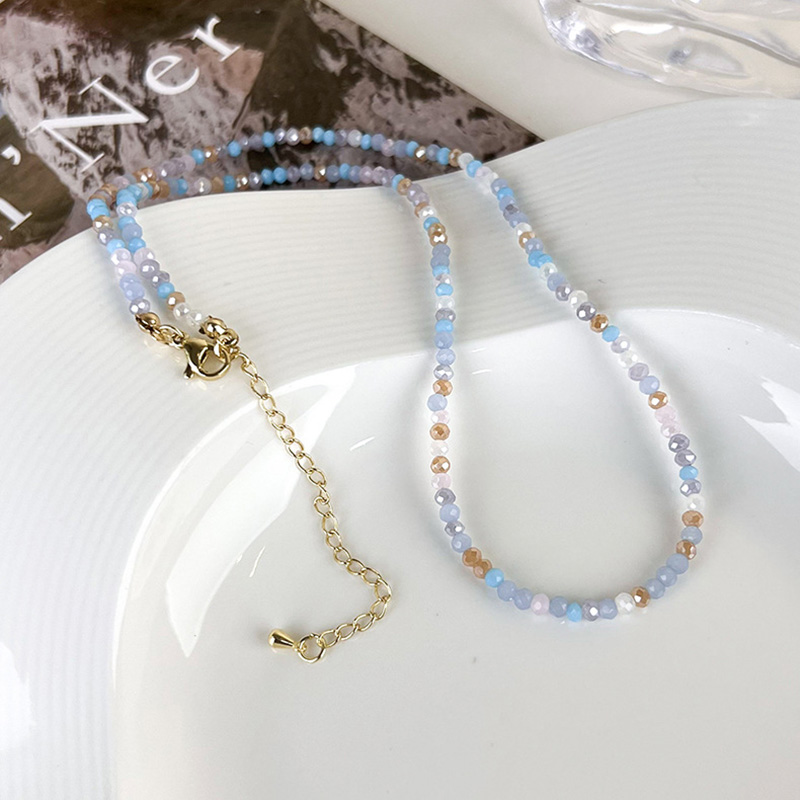 Bohemia Bead Necklace Women Choker Necklaces Blue Crystal Beaded Neck Chain Girls Simple Party Jewelry Aesthetic Accessories