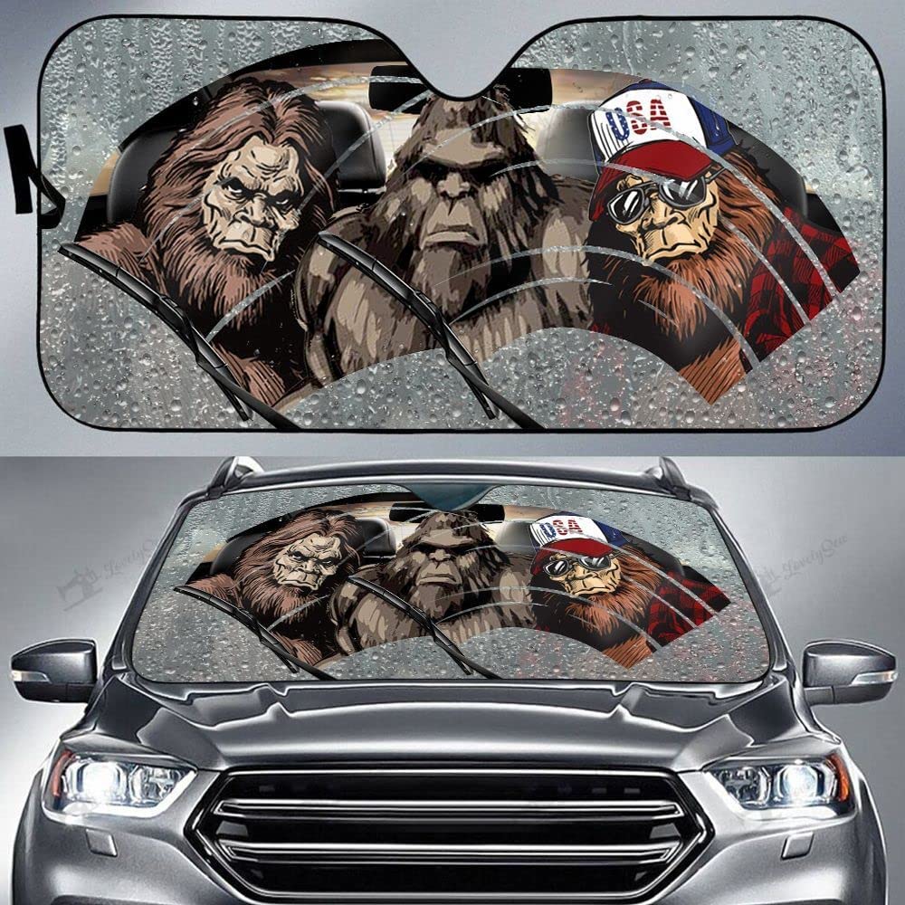 Bigfoot Family Sasquatch Driving Car Sunshade for Bigfoot Believers Bigfoot Lovers, Bigfoot Sun Shade for Auto Car Truck Decor,