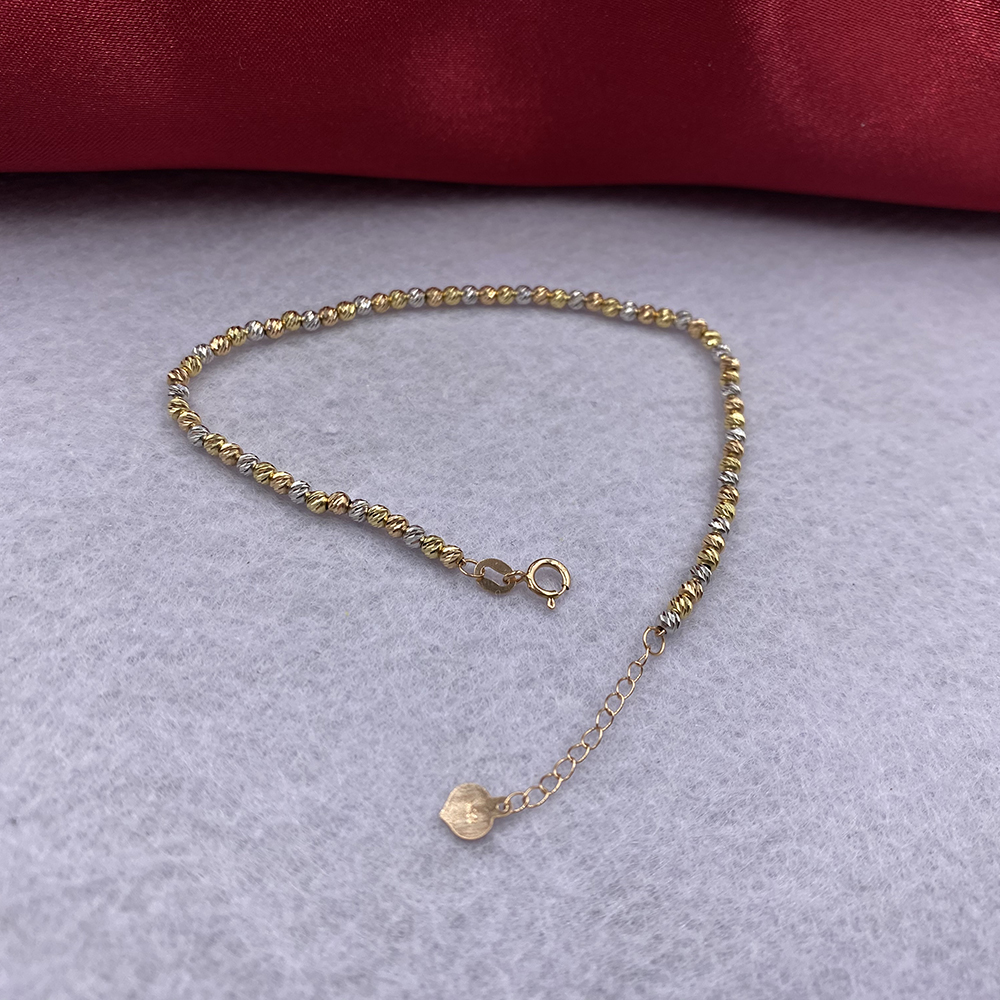 Sinya 18k Au750 Gold Laser Beads Strands Bracelet for Baby Kids Ladies Girls Women Length From 12cm to 22cm Bead Diameter 2.5mm