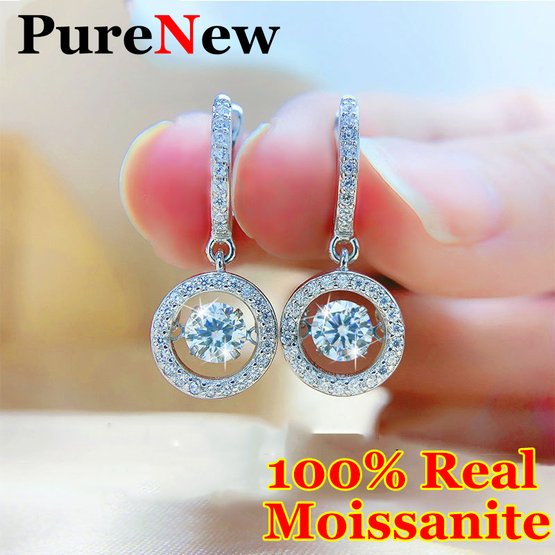 PureNew White Gold Plated 1ct/2ct Moissanite Drop Earring for Women Sparkling Beating Heart Earring S925 Sterling Silver Jewelry