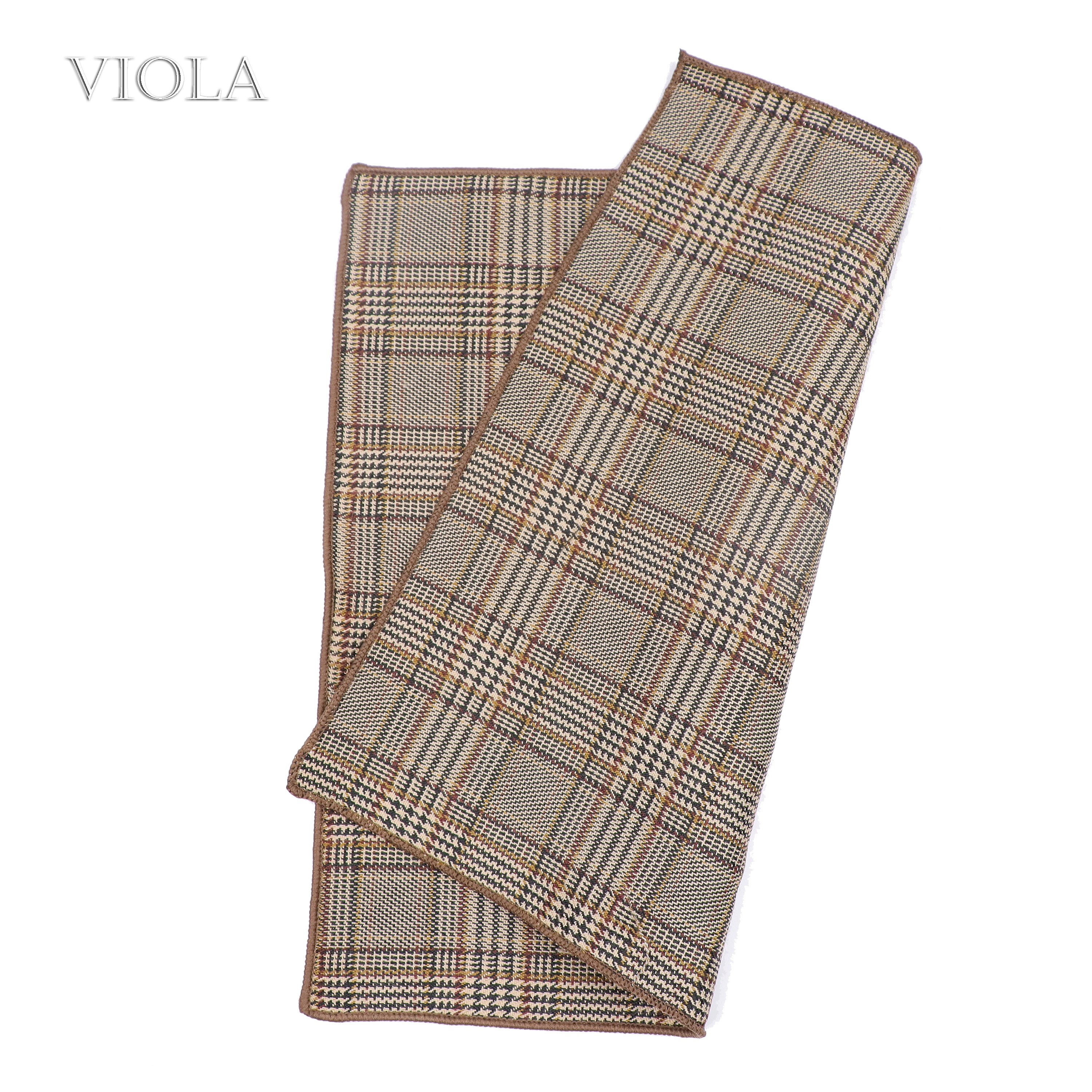 Classic Plaid Striped Wool Tie Matching Pocket Square 24cm Men Brown Suit Hanky Party Daily Handkerchief Tuxedo Gift Accessory
