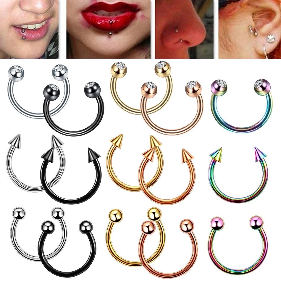 1PC 16G Steel Horseshoe Nose Piercing CZ Gem Circular for Septum Helix Tragus Earring Brincos Lip Eyebrow Tongue Body Jewelry