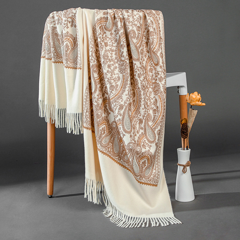Shawls Women Autumn New Scarf Artificial Cashmere Wrap Pashmina Embroidery Flower Muslim hijab Muffler Tassels Echarpes