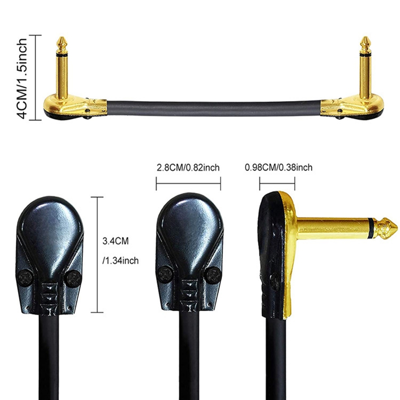 24AWG Anti-Noise Guitar Patch Audio Cable 10cm 4inch Right Angle Flat Guitar Effects Pedal Connector Wire Jack Line 6 Pcs Kit