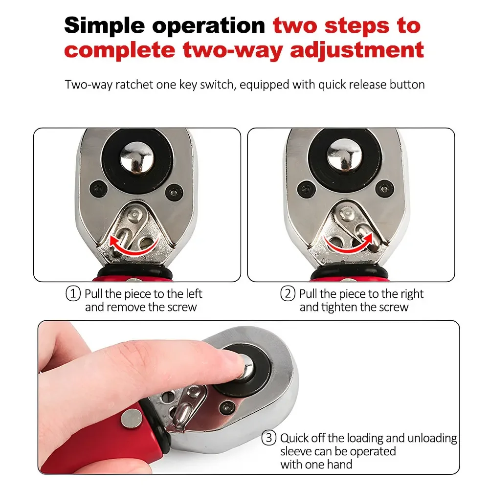 5-210N.m Torque Wrench 1/2'' 3/8'' 1/4'' Drive Click Preset Bicycle Torques Key Two-way Ratchet Car Bike Automotive Hand