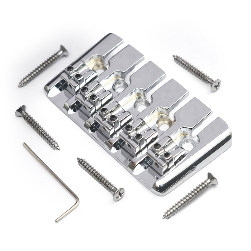 Vintage 5 String Locked Saddle Bass Bridge 95x49.5MM Bottom Through String Spacing 16.5MM Bass Fixed Bridge Black/Gold/Chrome