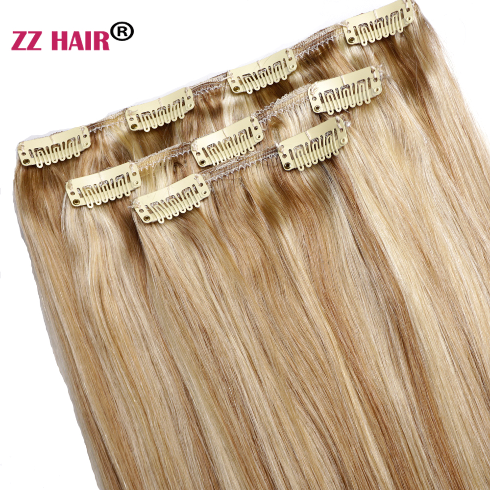 ZZHAIR 100% Human Remy Hair Extensions 16"-24" 100g-200g 3pcs Set 1x20cm 1x15cm 1x10cm Clips-in Three Pieces Natural Straight