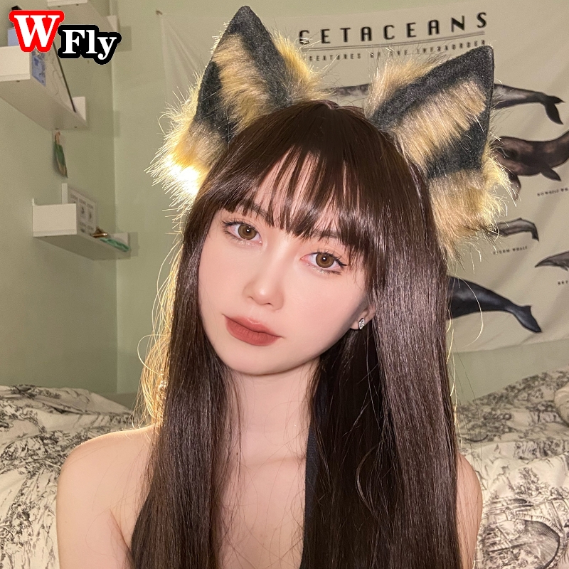 Handgemaakte Lolita Schattige Harige Dier Kat Oren Hoofdband Haar Hoepel Hoofddeksels Vos Wolf Oor Cosplay Props Vrouwen Meisje Haar Accessoires