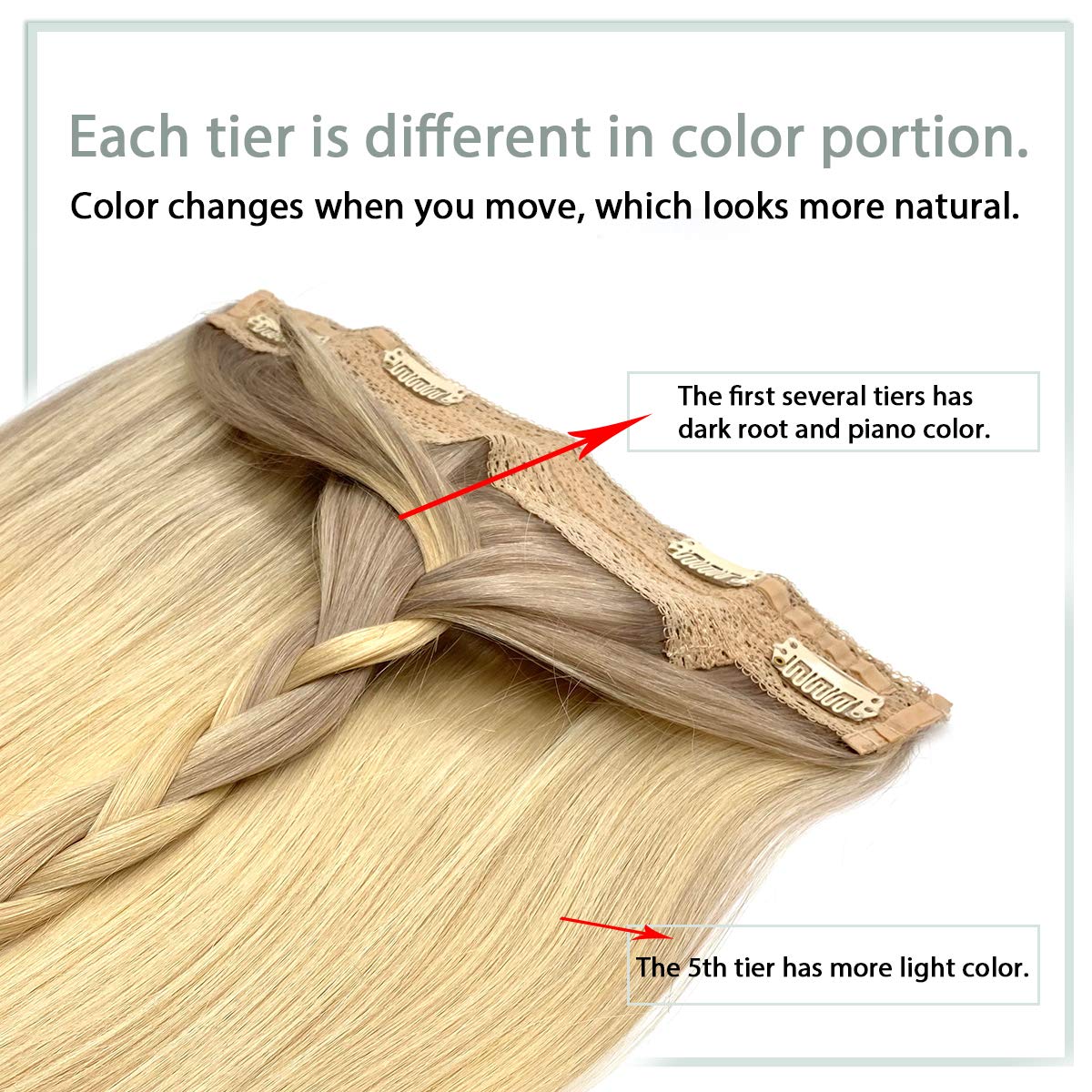 Fish Line Human Hair Extensions Invisible Wire Highlight Ombre Hair Extensions Honey Blonde Piece Hair With Natural On Clips