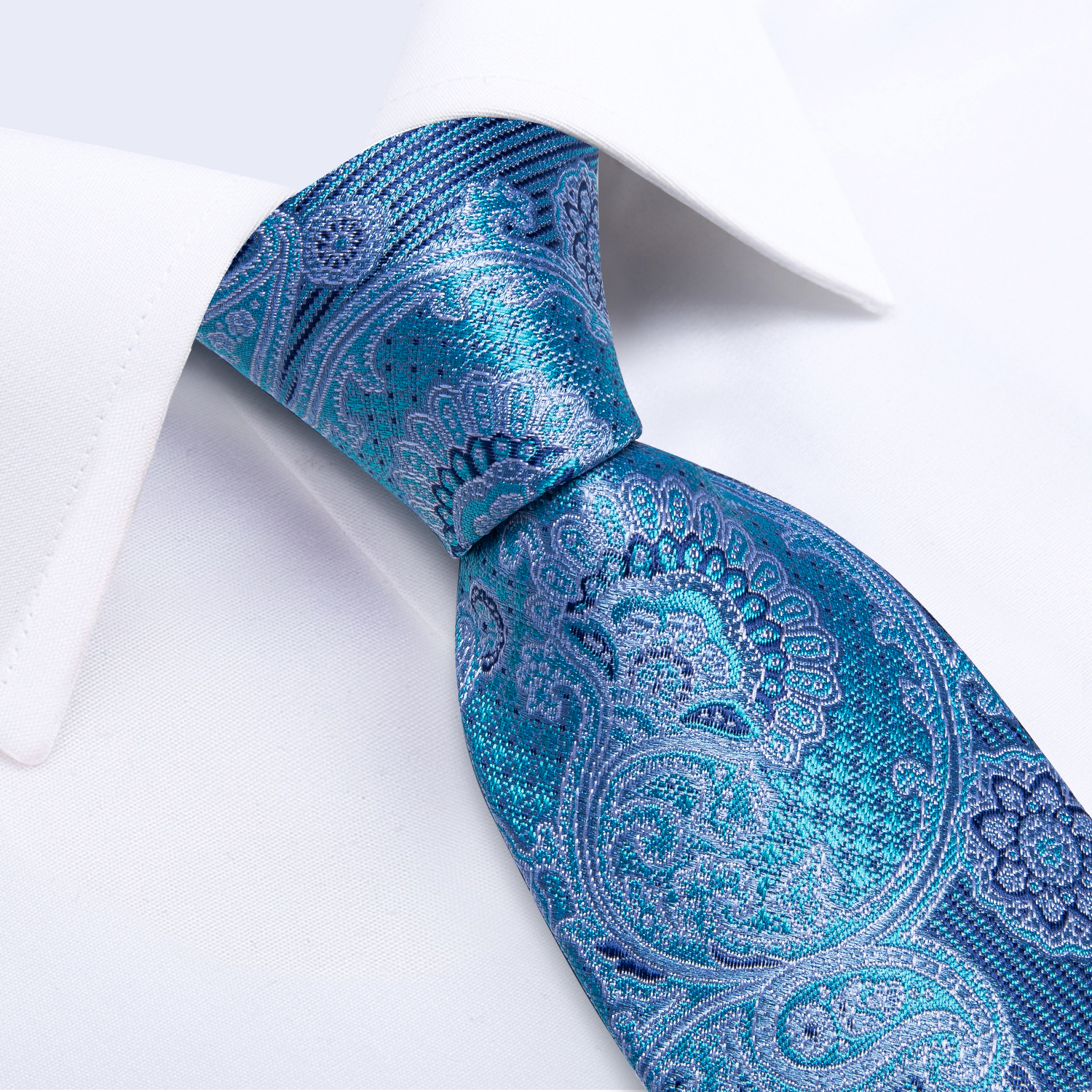 Designer Blue Paisley Floral Silk Ties For Men Luxury Wedding Accessories Men's Neck Tie Set Handkerchief Cufflinks Men's Gift