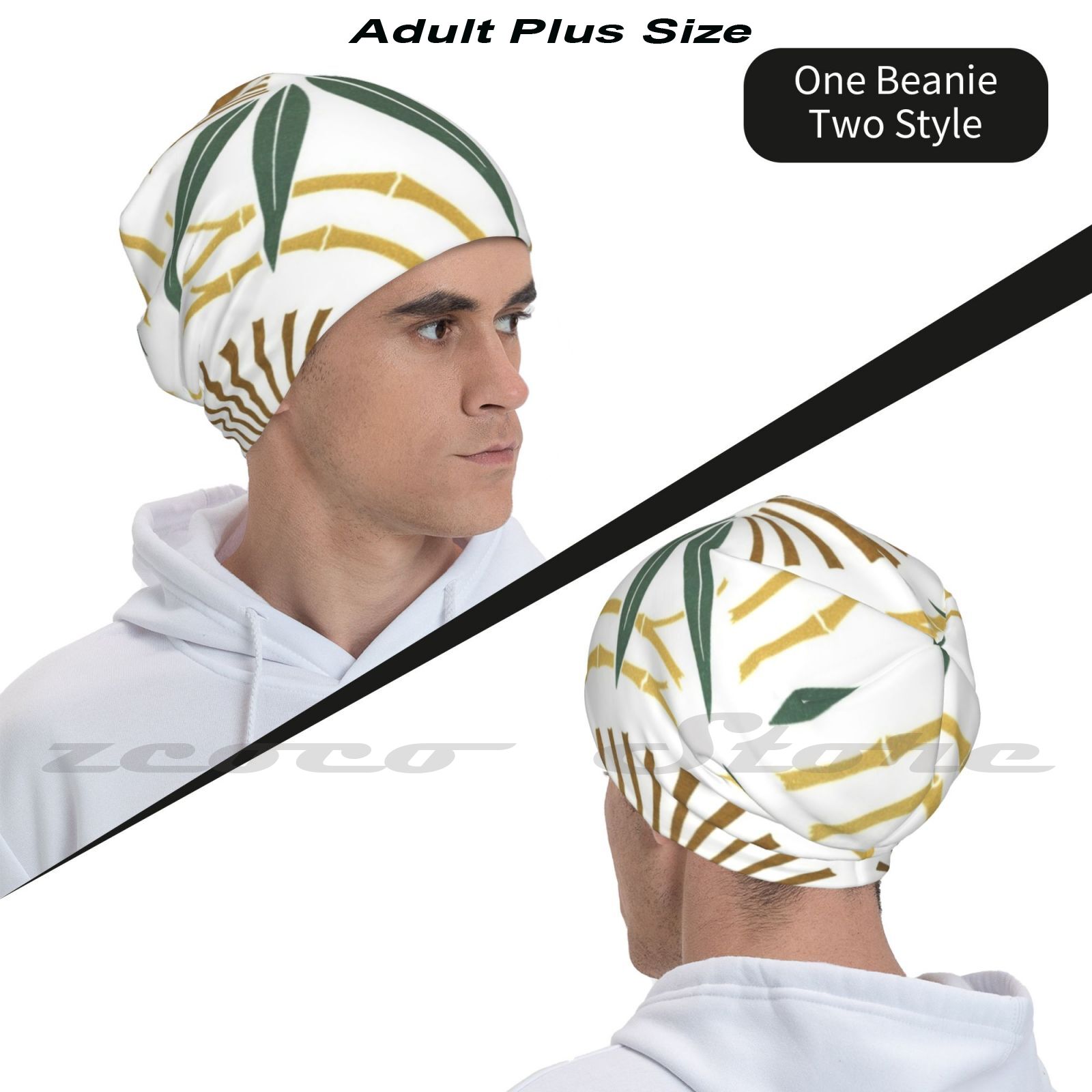 Vibrant Lucky Bamboo Print Knit Hat Hedging Cap Soft Elasticity Outdoor Sports Leisure Lucky Fortune Bamboo Leaves Trees Sprout