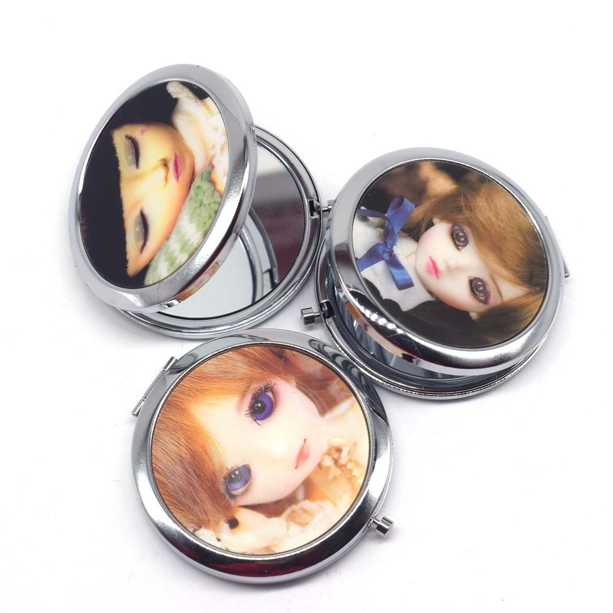 Cute Doll Mini Pocket Mirror Compact Portable Dual Sides Stainless Steel Cosmetic Makeup Mirrors F624-6