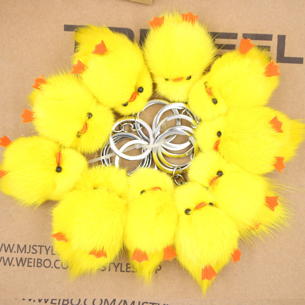 Little Yellow Chicken Real Hair Keychain Little Chicken Plush Bag Jewelry Accessories Girl Duck Mobile Phone Ornaments