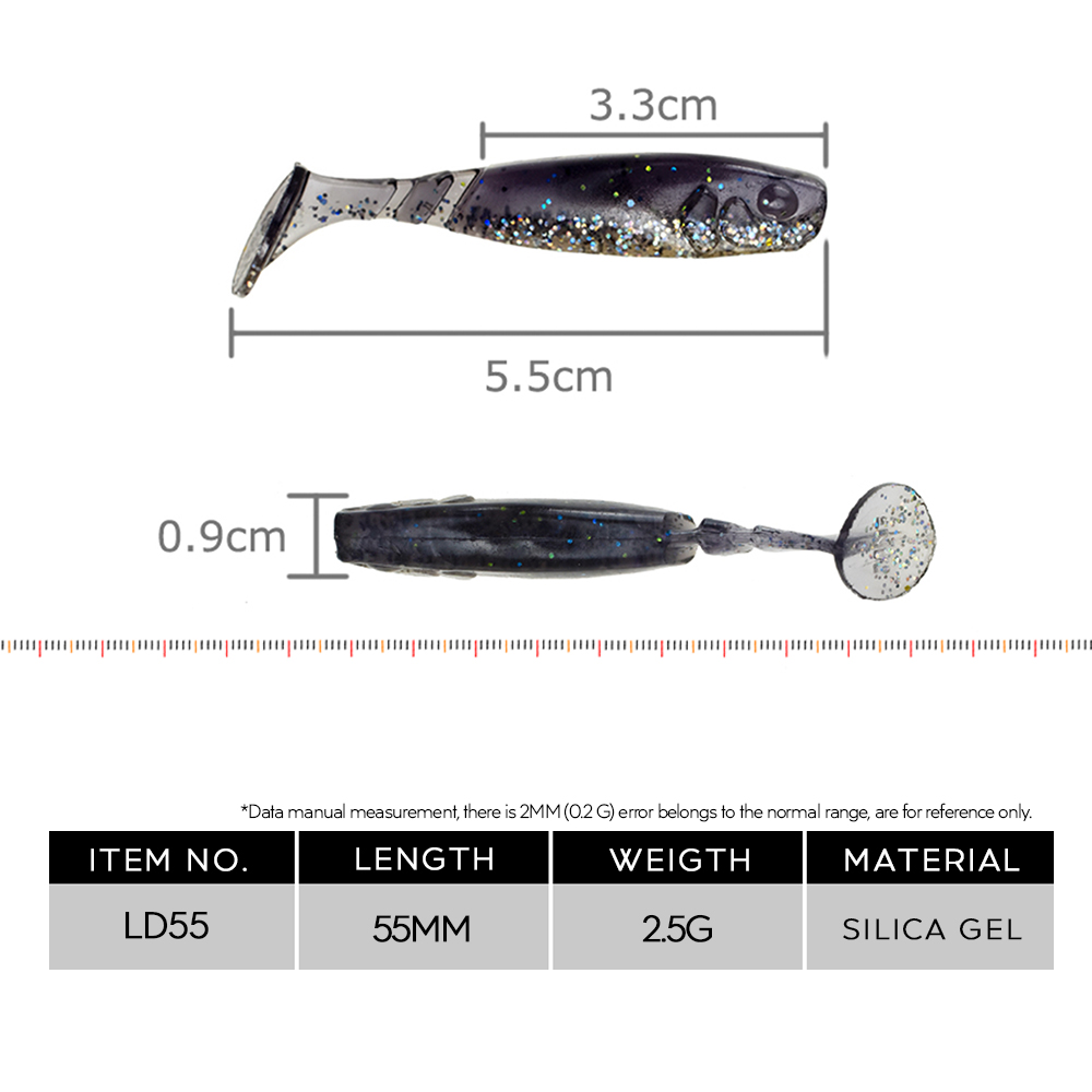Hanlin 10/20pcs 55mm/2.5g Silicone Baits Artificial Fishing Lure T Tail Soft Lure Wobblers Fishing Pike Bass Tackle Sinking