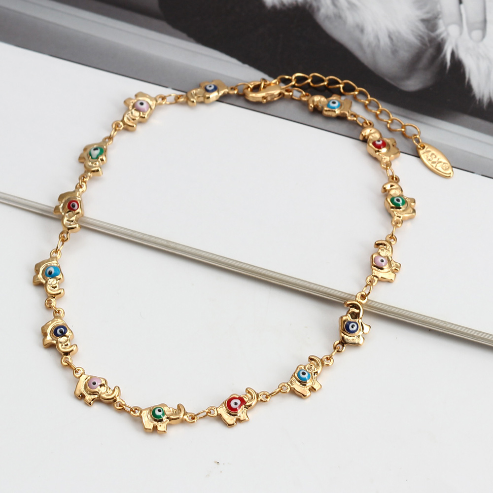 EVIL EYE Colorful Turkish Evil Eye Anklet Copper Adjustable Foot Chain Elephant Ankle Bracelet for Women Girls Jewelry BE391