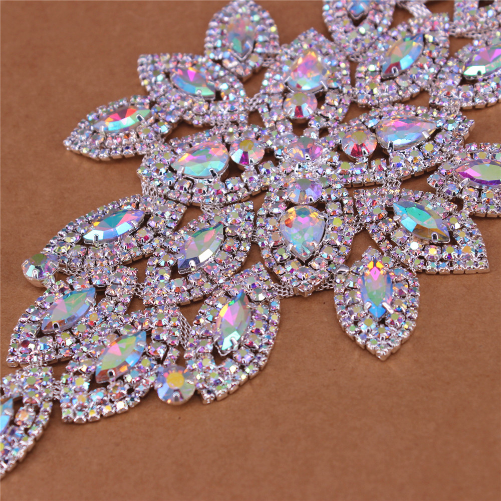 AB Crystal Rhinestones Patch For Garment DIY Jewelry Sewing On Round Rhinestone Applique With Handmade