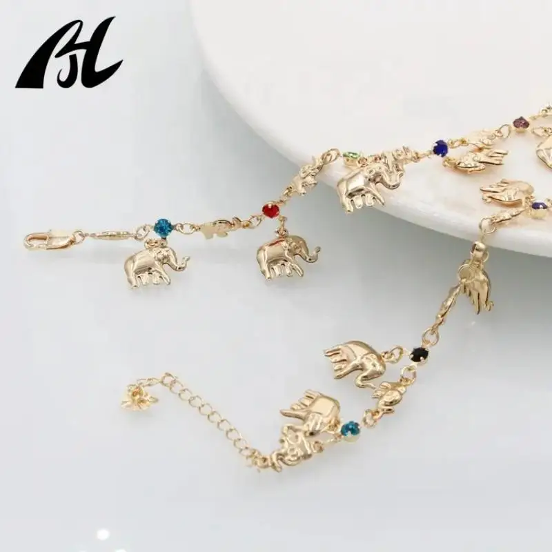 Elephant Anklet Jewelry Set for Women, White Rhinestone Design, 18K Gold Plated, High Quality