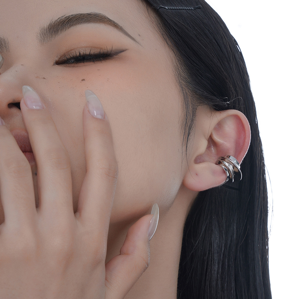 F.I.N.S 1PC Exaggerated Wide S925 Sterling Silver Geometric Ear Clip No Pierced Bump Earcuff Catilage Fine Jewelry No Ear Hole