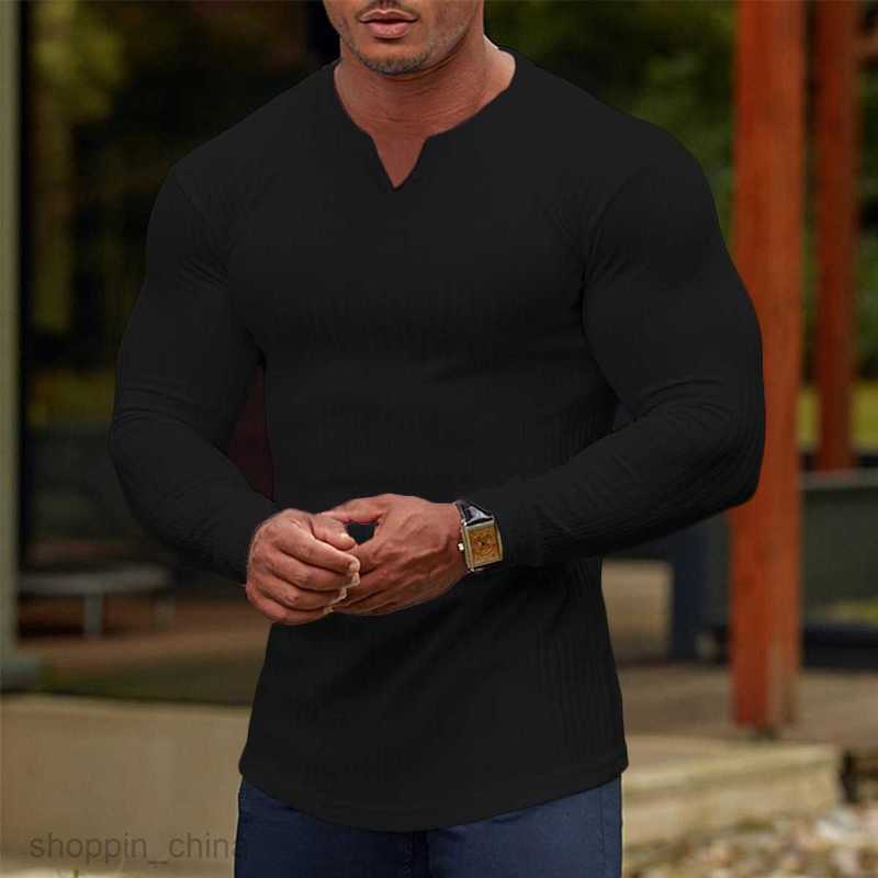 Men's T Shirts Solid striped fitness long sleeved Male basketball running training elastic sports tight fitting T-shirt with a base tees tops