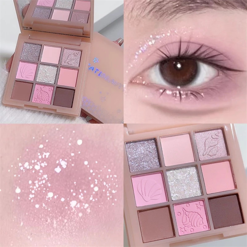 DIKALU Shell Nine Color Eyeshadow Plate Powder Purple Low Saturation Earth Blush High Light Lying Silkworm Compr 240624