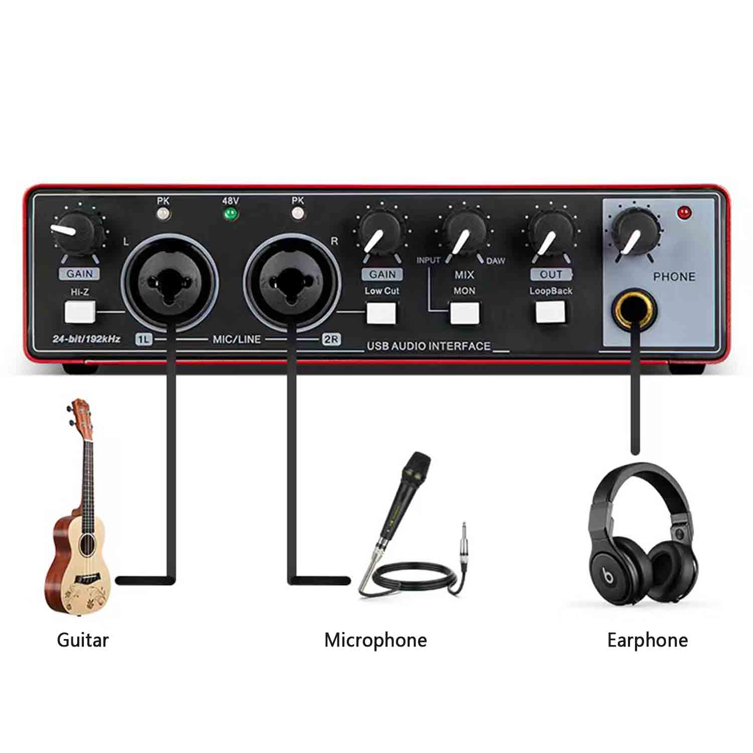 Sound Card Studio Record Professional USB Audio Interface Sound Equipment With Loopback Monitoring 48V Phantom for Recording New