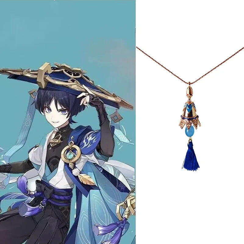 Genshin Impact Scaramouche Bell Pendant Necklaces Anime Cosplay Game Characters Clavicle Chain Necklace Jewelry Accessories