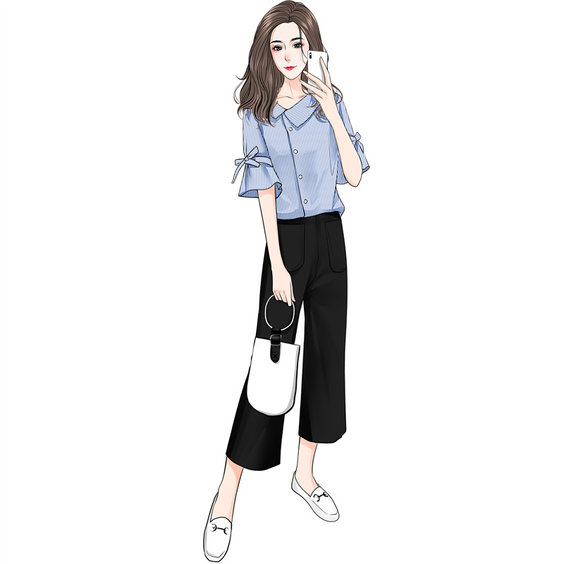 Summer Women's Clothing Two Piece Set Short Sleeve Stripe Blouse Tops And Wide Leg Pants Metching Set Outfit Plus Size Slim Suit