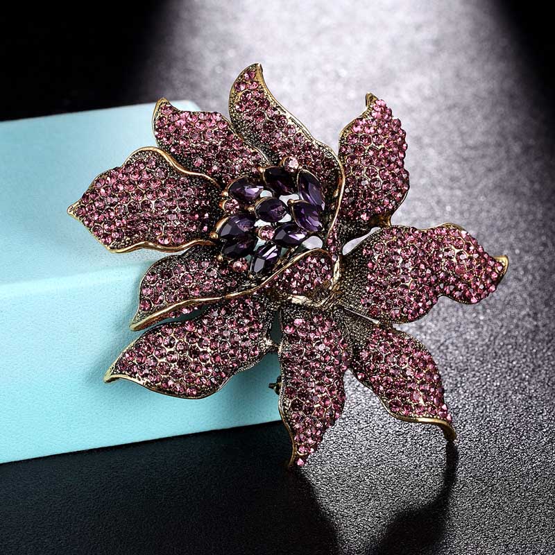 Zlxgirl Big Flower Brooches For Women Christmas Jewelry Brand Rhinestone Broaches Wedding Jewelry Very Nicely Flower Hijab Pins