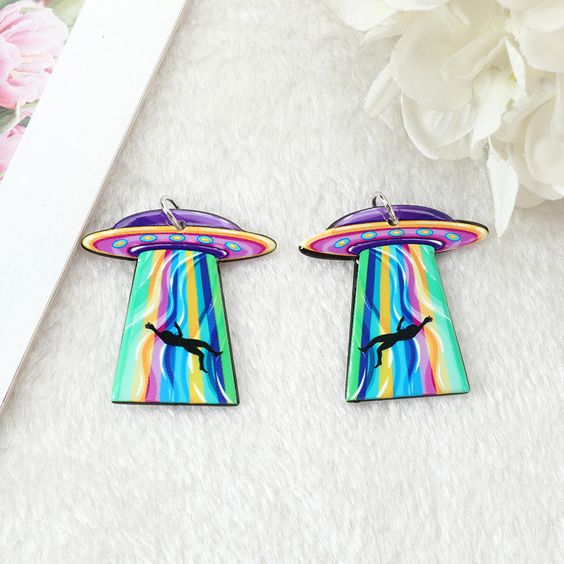 12Pcs Pastel Goth Alien Charms Spooky Creative Acrylic UFO Pendant For Earring Necklace Diy Making