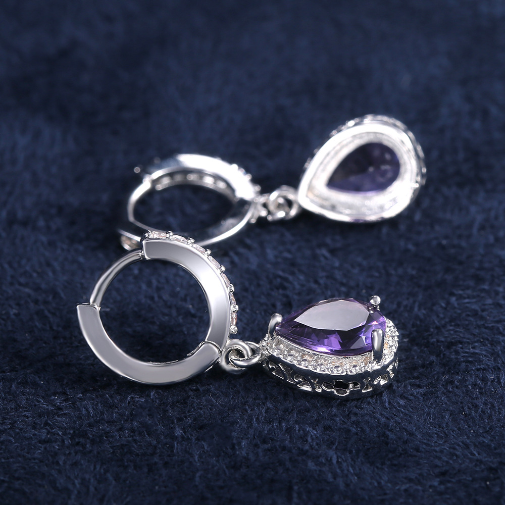 New Arrival Female Earrings 925 Silver Needle Purple Gem Earrings For Women Wedding Jewelry Girlfriend Gift Pendientes
