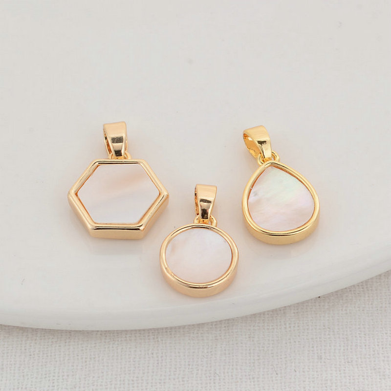 14K Gold Color Plated and Sheel Drop Round Shape Charms Pendants Jewelry Making Supplies Diy Accessories